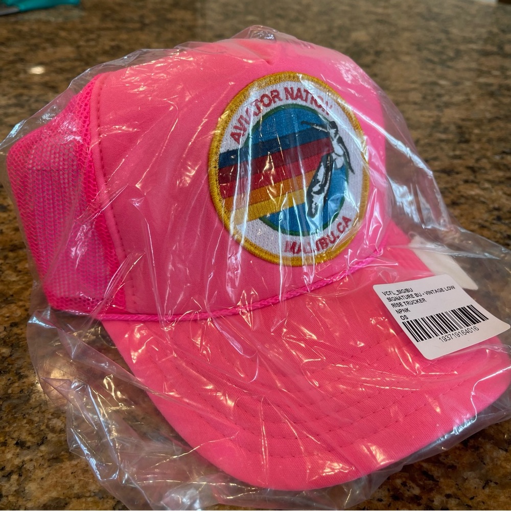 NWT Aviator Nation Pink Trucker Hat Malibu Logo embroidered patch neon pink - Picture 8 of 11